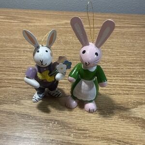 2 Wood Easter‎ Rabbit Ornament Figurines